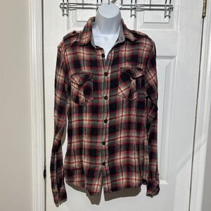 Ed Hardy Red and Black Plaid Button Down Shirt